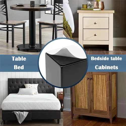 Vista 6 de Bonsicoky 4 piezas de elevadores autoadhesivos para muebles y cama, elevadores cuadrados para mesa y sofá de acero al carbono resistente que añaden