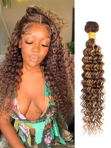 Vista 65 de Cabello Humano Rizado Castaño Rojizo, Trama Gruesa Castaño Cobrizo Rojo Coloreado Ondas Profundas Paquetes Individuales Cabello Humano 12A Tejido