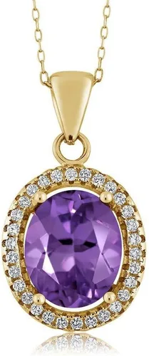 Vista 52 de Gem Stone King Collar con colgante de plata chapada en oro amarillo de 18 quilates de 0.433 x 0.354 in con piedra natal ovalada para mujer