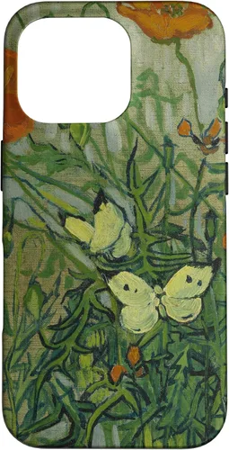 Vista 20 de Vincent Van Gogh - Carcasa para iPhone 17, diseño de mariposas y amapolas