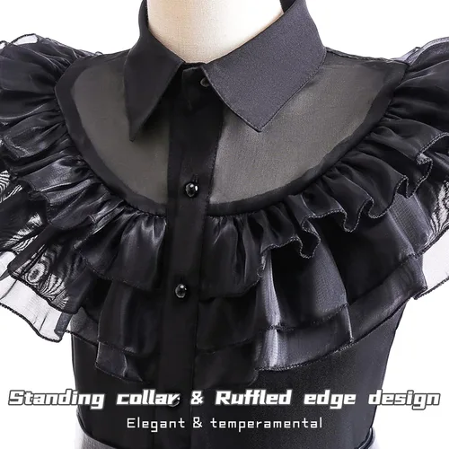 Vista 3 de keaiyouhuo Disfraz de Wednesday Addams para niñas, vestidos largos negros para niños, familia, cosplay, fiesta de Halloween, 4-14 años