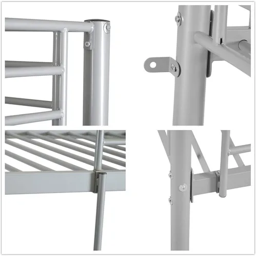 Vista 6 de Marco de cama de metal con plataforma de doble capa, soporte de cama con escalera, valla - gris
