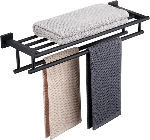 Vista 13 de Toallero para baño de 20 pulgadas montado en la pared con barra doble de níquel cepillado, estante de toallas SUS304 de acero inoxidable para pared
