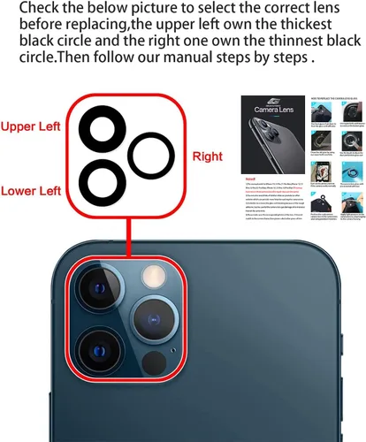 Vista 4 de Fundas de lente de cámara de repuesto para iPhone 13 Pro y 13Pro Max, repuesto de vidrio Len con adhesivo de doble cara y kit de herramientas