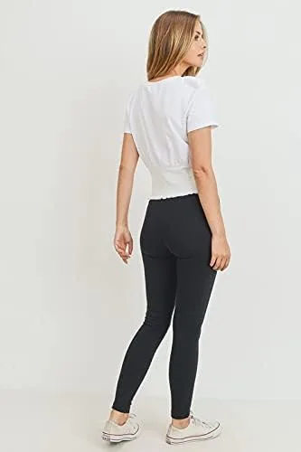 Vista 6 de JNTOP Co Leggings de punto de algodón de longitud completa de las mujeres cintura elástica Negro L