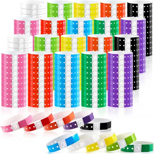 Vista 29 de 600 pulseras de plástico para eventos, vinilo, colores surtidos Adjustable Snap, Bulk Waterproof Neon Colored Arm Bands, For Admission Pools