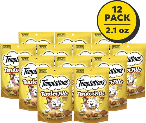 Vista 2 de Temptations Tender Fills - Golosinas crujientes y suaves para gatos adultos, sabor a pollo tostado, bolsa de 2.1 onzas (paquete de 12)
