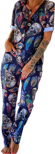 Vista 51 de PAODIKUAI Overol casual con estampado de calavera para mujer, overol suelto con bolsillos