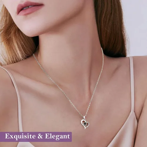 Vista 3 de Emibele Rosa púrpura real preservada con collar de plata de ley S925 y pulsera con dije de corazón