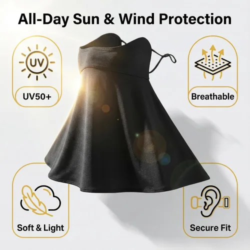 Vista 3 de Polaina de protección solar para el cuello, bufanda facial con trabillas para las orejas, pasamontañas ligeras, estilo pasamontañas, cubierta