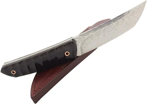 Vista 6 de MASALONG VG10 Damasco Short tanto cuchillo kni198 Hoja fija de espiga completa (mango negro)