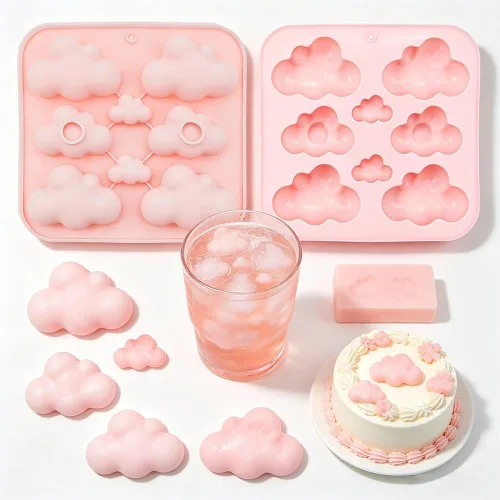 Vista 2 de Paquete de 2 moldes de silicona con forma de nube, bandeja, molde de chocolate en forma de nube, molde de fondant 3D para pasteles, alimentos