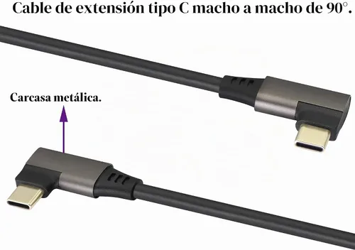 Vista 8 de Cable USB 3.1 tipo C de 90 grados en ángulo derecho e izquierdo 3.1 USB tipo C macho 4K a 60Hz Gen 2 Cable de extensión compatible con carga, datos