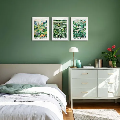 Vista 8 de XLARTMY Impresiones de Arte de Pared del Mercado de Flores Lienzo Verde Amarillo Blanco Pinturas Florales Coloridos Pósteres Botánicos de Flores