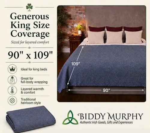 Vista 5 de Biddy Murphy, Manta de Lana Irlandesa 100% (BlackBerry), Tamaño King Grande 90" x 109" Pulgadas, Estilo Tradicional, Calidad de Reliquia, Cálida