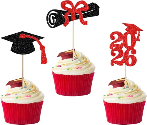 Vista 13 de Rsstarxi Paquete de 40 decoraciones para cupcakes Class of 2025 Congrats Grad 2025 Grad Cap Diploma Cupcake Picks Decoraciones para So Proud of You