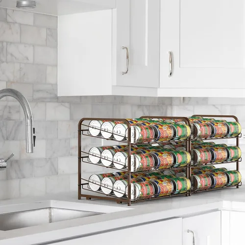 Vista 5 de Shinoske Organizador de latas para despensa, paquete de 2, organizador de latas apilable de 3 niveles, estante de latas 2 en 1, soporte dispensador