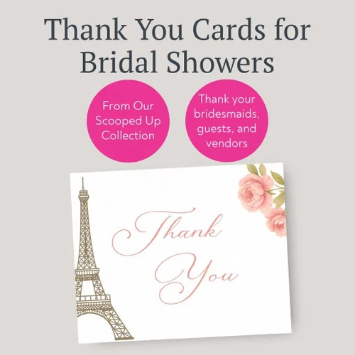 Vista 4 de Merci Thank You Cards - Notas de la Torre Eiffel, notas temáticas francesas con sobres (24 unidades) Merci Thank You Notes With Eiffel Tower For