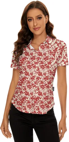 Vista 3 de Soneven Camisa polo de manga cortasin mangas para mujer, cuello en V, con botones