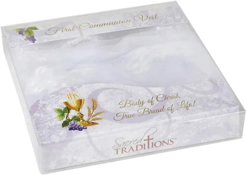 Vista 4 de First Communion Veil blanco con cruz de diamantes de imitación, 54 pulgadas, Blanco