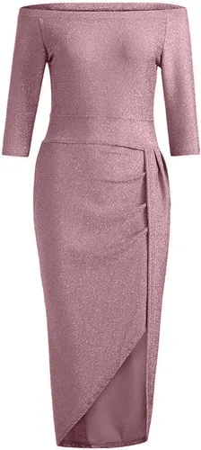 Vista 2 de Vestidos casuales de verano para mujer, vestido sexy sin tirantes con abertura alta y media manga para mujer