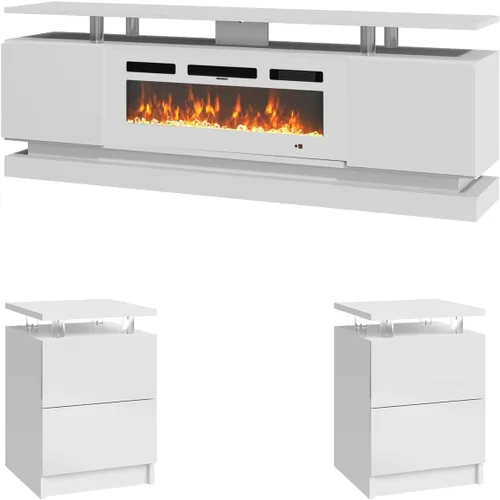 Vista 19 de 2 Piece Modern Table Set Includes 70" Fireplace TV Stand & 47" Coffee Table with Charging Station and USB Ports, for Living Room, Black