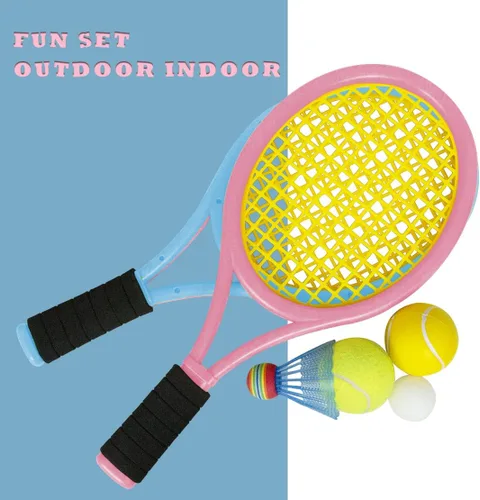 Vista 4 de Raquetas de tenis para niños con bolsa de transporte, pelotas de entrenamiento suaves y pájaros de bádminton, juego de regalo de raquetas de tenis