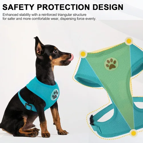 Vista 6 de Arnés para perro de malla suave, chaleco para pasear mascota, arnés acolchado y ajustable para cachorro, xs, Azul Soft Light Breathable Air Mesh