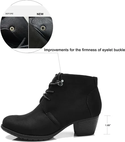 Vista 2 de VJH confort - Botines para mujer, con cordones, punta redonda, cómodos, de tacón bajo, con cremallera lateral