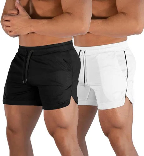 Vista 10 de FLYFIREFLY Pantalones cortos de entrenamiento de gimnasio para hombre, ligeros, atléticos, pantalones cortos para entrenamiento de culturismo