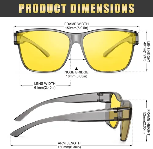 Vista 3 de Peekaco Gafas de sol que se ajustan sobre gafas para hombres y mujeres, lentes de sol polarizados cuadrados ligeros para usar sobre anteojos