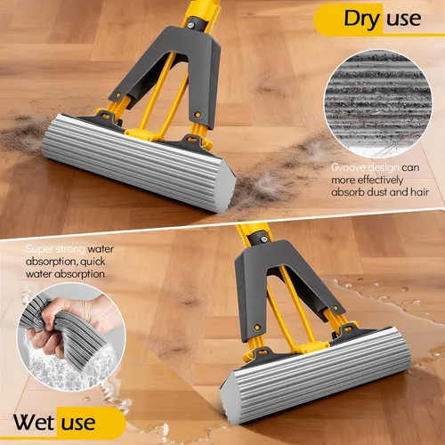 Vista 4 de MASTERTOP Trapeador de esponja, mopa autoexprimible con 3 repuestos de mopa absorbente de PVA, mopa de esponja con rodillo con mango de acero