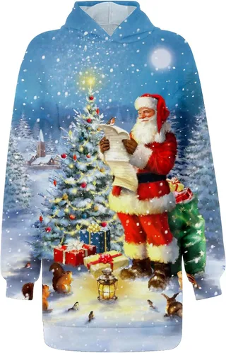 Vista 3 de Women's Fashion Long Sleeve Christmas Dress Vintage Reindeer Print Hoodies Pullover Dresses with Pockets, S-2XL