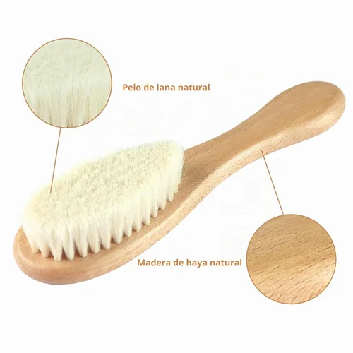 Vista 3 de Elfzone - Juego de cepillo y peine para bebé, 4 cepillos de madera para el pelo del bebé, juego de cepillos para bebé, cepillo para bolsa de aire