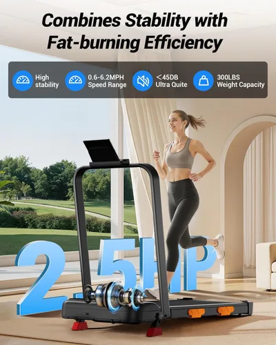 Vista 4 de CURSOR FITNESS Caminadora 3 en 1 con inclinación del 15%, 0.6-6.2MPH, plegable, silenciosa, para oficina en casa, 2.5 HP debajo del escritorio
