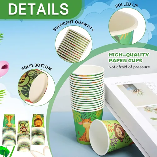 Vista 4 de Amyhill 100 vasos desechables de papel de 9 onzas para niños, animales, tazas de baño, pequeñas y coloridas para fiestas, picnic, barbacoas, viajes