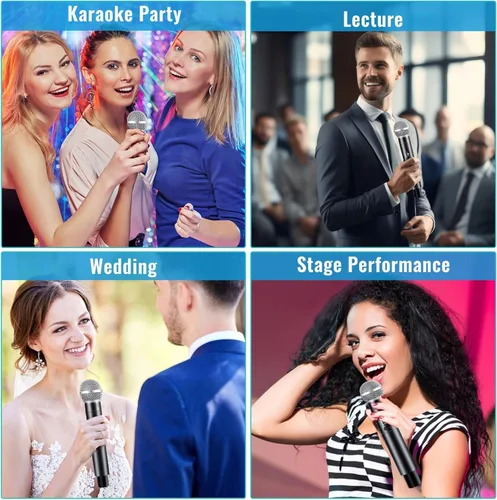 Vista 7 de Micrófono inalámbrico profesional para cantar, micrófono dinámico inalámbrico, sistema de micrófono de mano para fiesta de karaoke, reunión