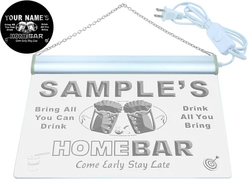 Vista 2 de Letrero luminoso Custom Home Bar Beer de neón; personalizado con nombre Blanco