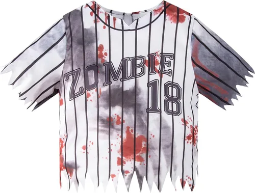 Vista 3 de Scary Boys Home Run - Jugador de béisbol de terror Zombi para niños, disfraz de Halloween para juegos de rol, aterrador para niños, fiestas