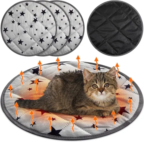 Vista 9 de Namalu Paquete de 4 camas autocalentantes para gatos, alfombrilla térmica para gatos con patrón de estrellas, suave almohadilla térmica para jaula