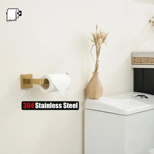 Vista 5 de JQK Soporte de papel higiénico dorado, dispensador de papel de seda de acero inoxidable 304 de 5 pulgadas de grosor de 0.031 in para baño, soporte