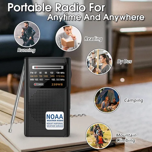Vista 7 de Greadio NOAA Radio Meteorológica, Conector de Auriculares Estéreo, Radio Transistor Portátil AM/FM Operada por Batería con la Mejor Recepción