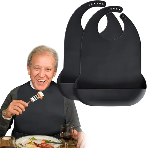 Vista 11 de Baberos para adultos Kinggrand Kitchen para hombres, mujeres, ancianos - Babero de silicona para adultos para comer - Baberos lavables con recogedor