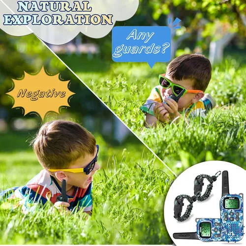Vista 3 de Juguetes para niños Walkie Talkies para niños de 5, 6, 7, 8 años, juego de simulación, policía, militar, caza de espías, campamento, juguetes al Azul