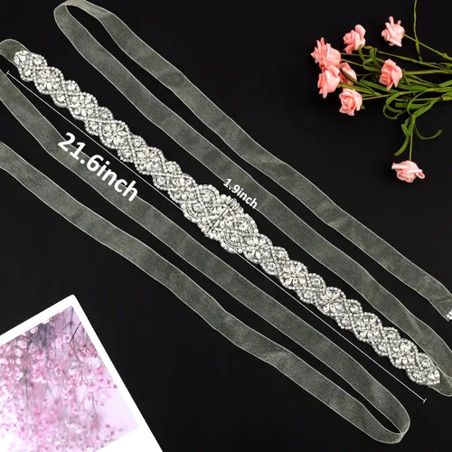 Vista 3 de CIEHER Cinturón de diamantes de imitación para mujer, cinturón de boda, cinturón de cristal para vestido de boda, cinturón con cinta