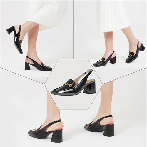 Vista 5 de Mary Janes - Zapatos de tacón grueso para mujer, con puntera cuadrada, sin cordones, tacón bajo, zapatos de vestir para oficina