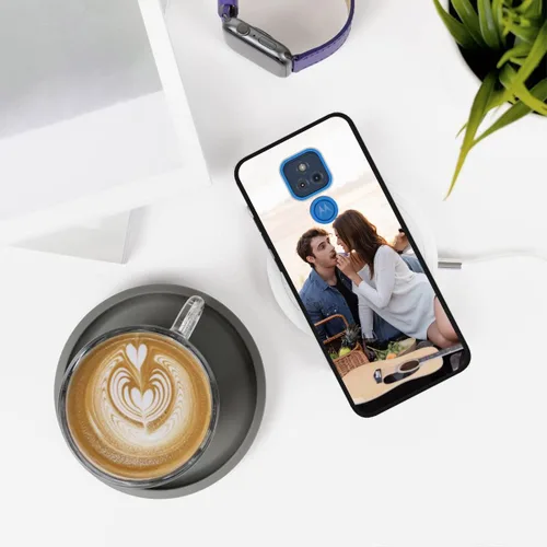 Vista 4 de Funda de teléfono con foto personalizada para Motorola Moto G Play 2021 con imagen, texto, logotipo, nombre, funda negra suave, regalo único