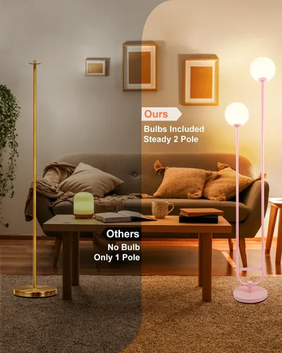 Vista 4 de Lightdot Lámpara de pie rosa de 63 pulgadas, moderna lámpara de pie de globo de mediados de siglo con bombillas LED de 3000 K incluidas