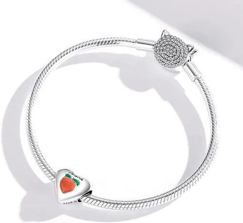 Vista 4 de Abalorio de plata de ley 925 con diseño de melocotón, mango y aguacate, con forma de mangostán