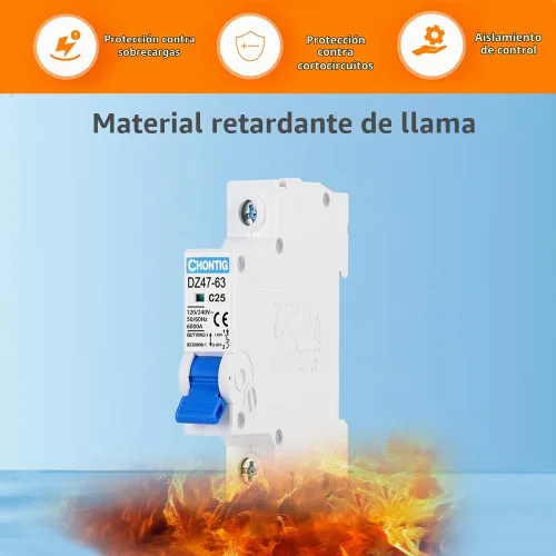 Vista 5 de MCB C25 25A - Disyuntor miniatura de 1 polo, paquete de 2 con montaje en riel DIN, protección de CA de 120 V/240 V para paneles solares, centro